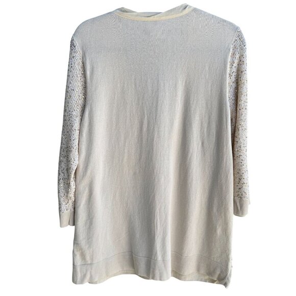 Chicos Sequin Embellished V Neck Glam Beige Gold Knit Cardigan Sweater Size 3 - Picture 2 of 9